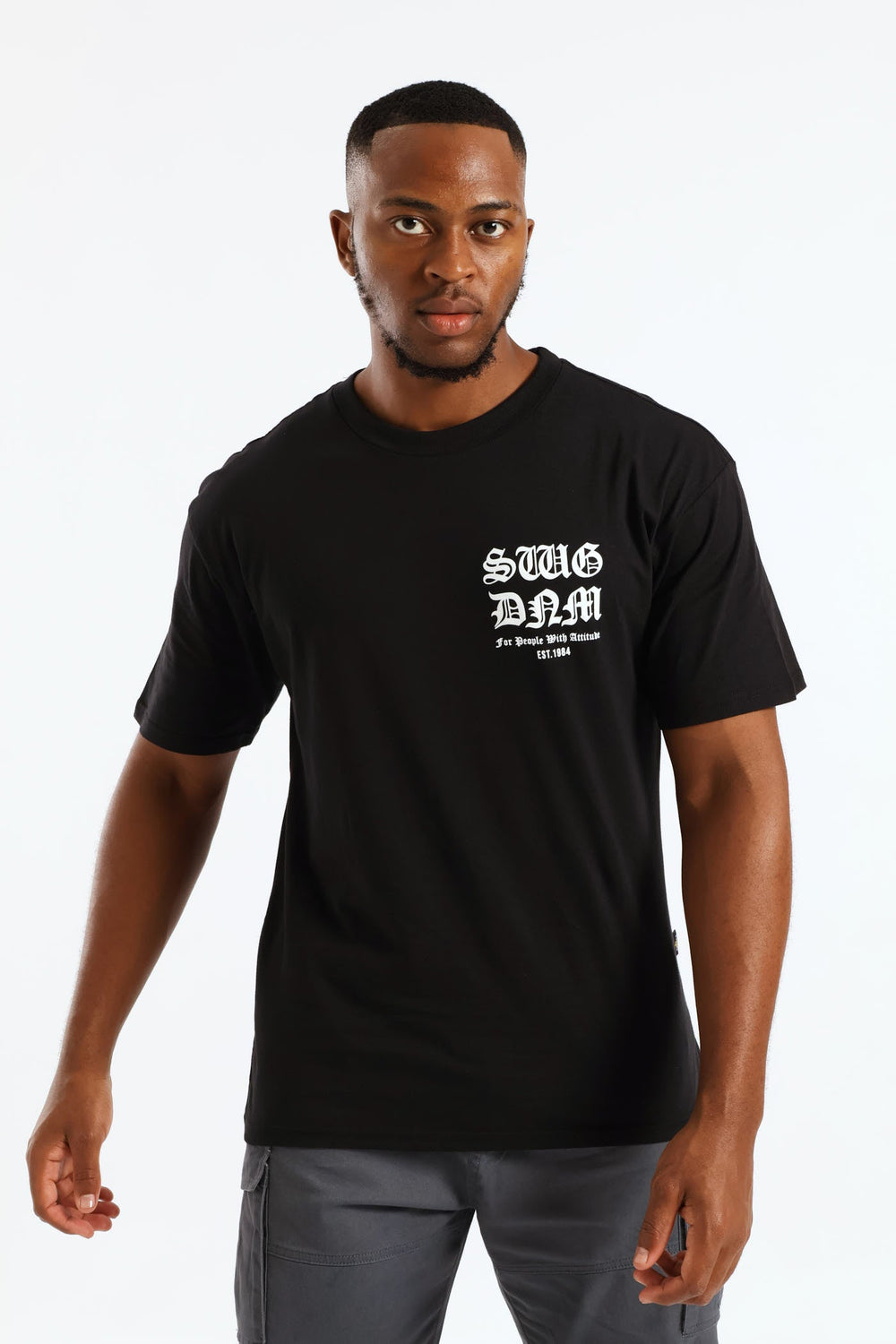 Short Sleeve Back Print Gothic Font Tee - Black