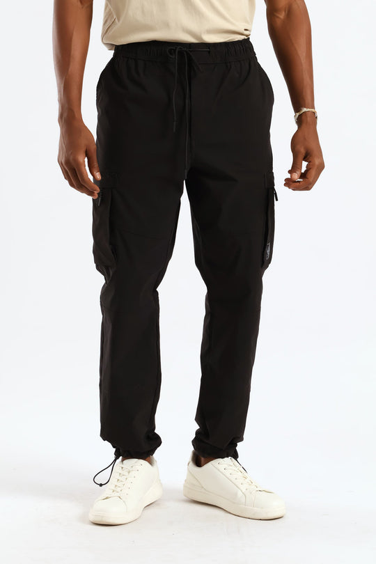 Zip Pocket Tech Utility Cargo Pants - Black