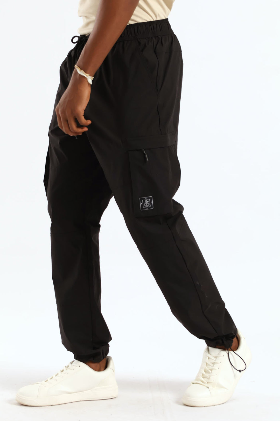 Zip Pocket Tech Utility Cargo Pants - Black