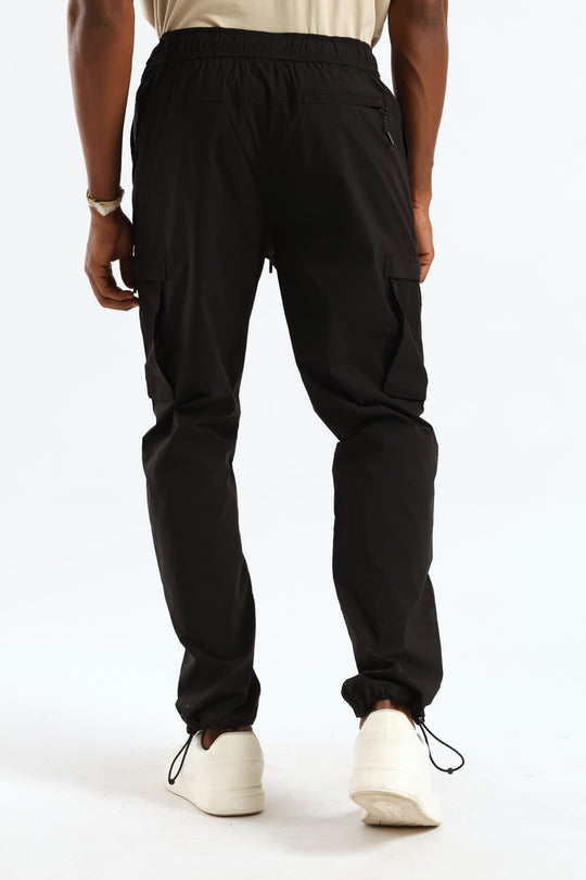 Zip Pocket Tech Utility Cargo Pants - Black