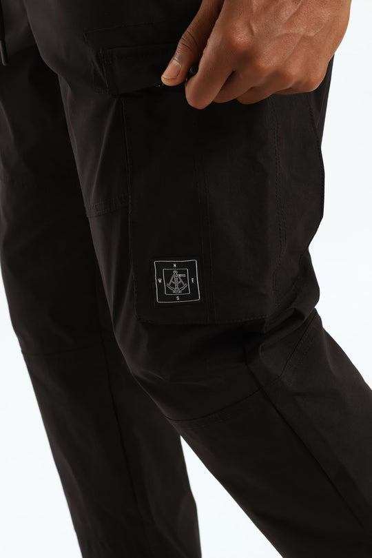 Zip Pocket Tech Utility Cargo Pants - Black